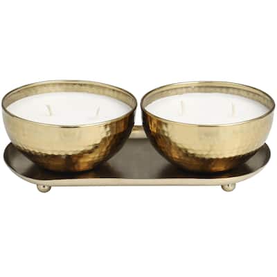 Metal Scented Hammered 12 oz 2 Wick Decorative Candle with White Wax - Set of 2 Gold, Copper, Silver - Roche River Decor