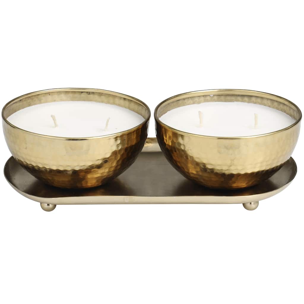 Metal Scented Hammered 12 oz 2 Wick Decorative Candle with White Wax - Set of 2 Gold, Copper, Silver - Roche River Decor