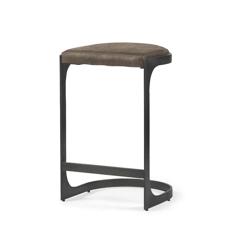 29 Inch Backless Bar Chair with Suede Leather Seat and Footrest Metal Legs Dining Room Accent - 28”H x 18”W x 17.25”D - Brown-Black