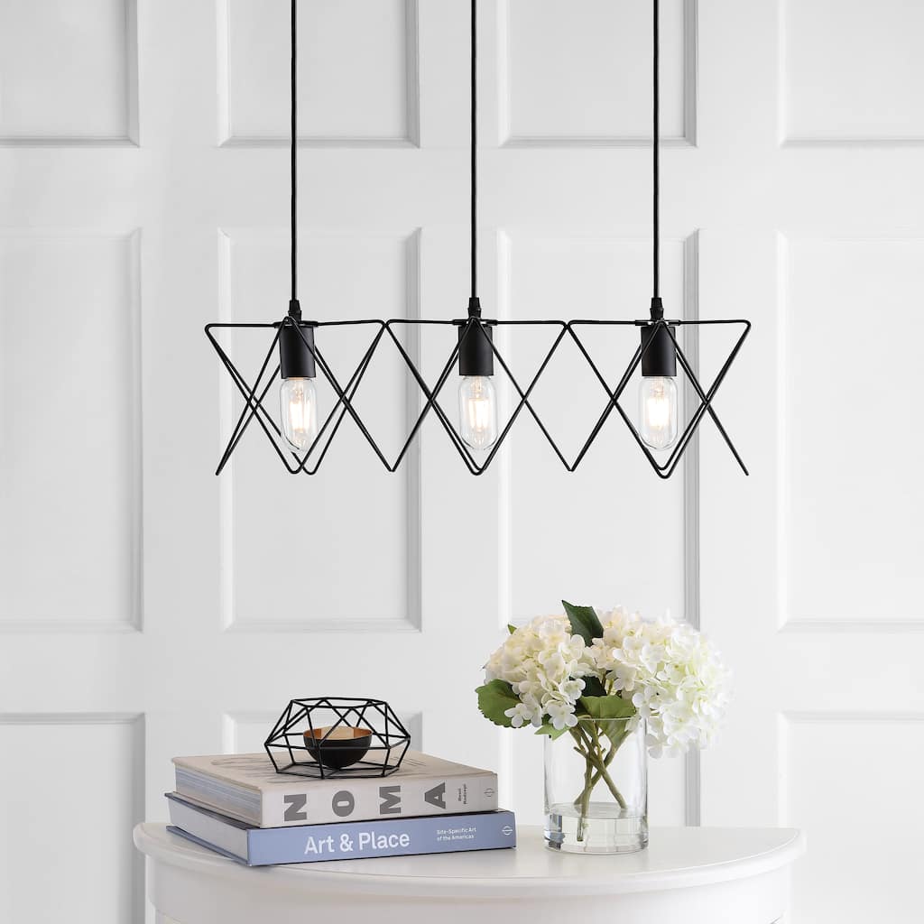 SAFAVIEH Lighting Cyndie Adjustable 3-Light Led Black Pendant - 24"x8.5"x10.3-82.3" - 24Wx9Dx82H