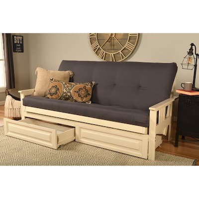 Somette Monterey Storage Full-size Futon Set in Antique White Finish with Twill Gray Mattress