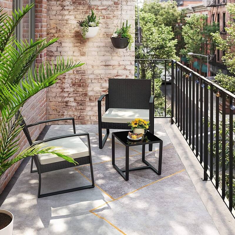 Furniwell 3 Pieces Patio Conversation Set Chairs with Coffee Table