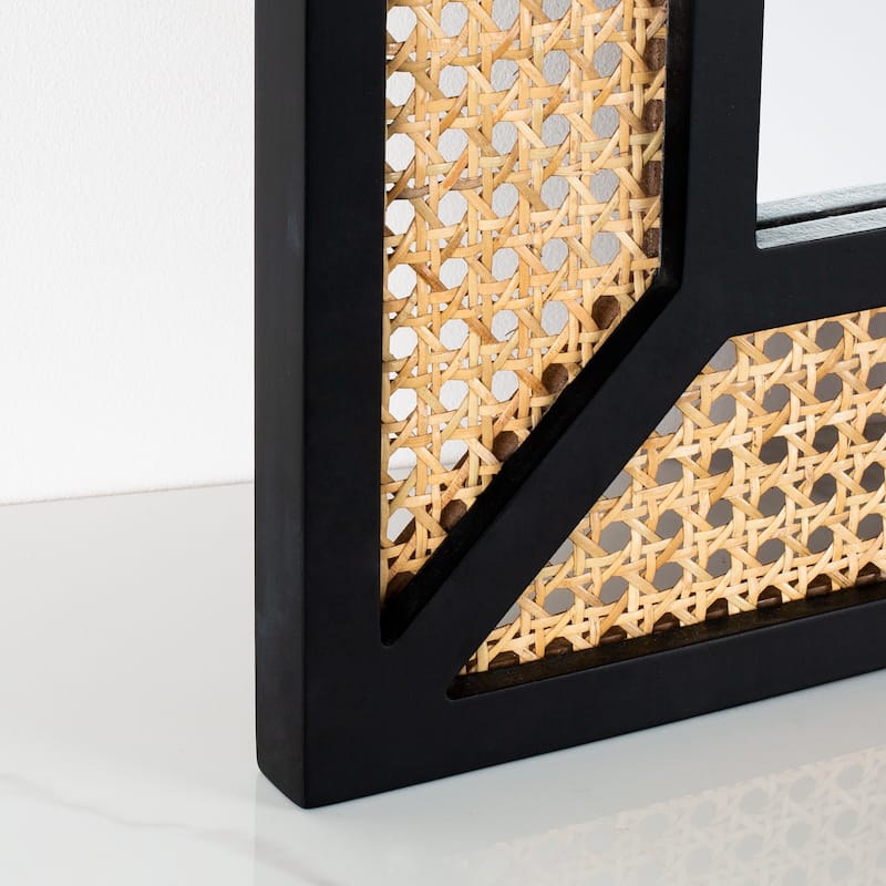 Large Rattan Wall Mirror Bohemian Square Accent Mirror for Wall Decor - 23.6"×35.5"