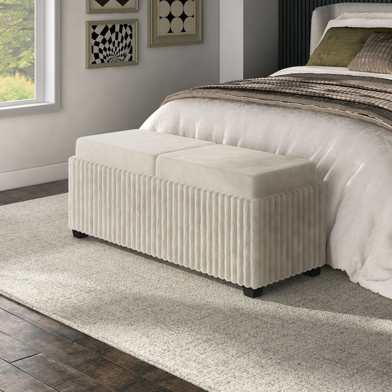 Furniture of America Cyrene 48-inch White Chenille Storage Bench with 2 Tray Tops