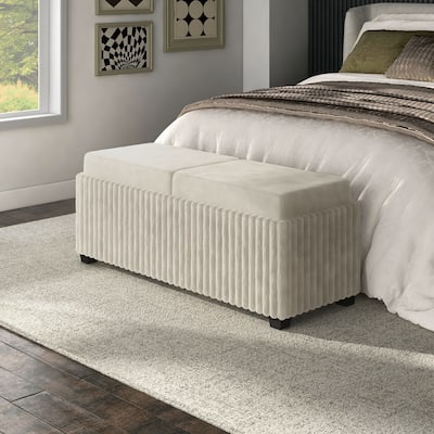 Furniture of America Cyrene 48-inch White Chenille Storage Bench with 2 Tray Tops
