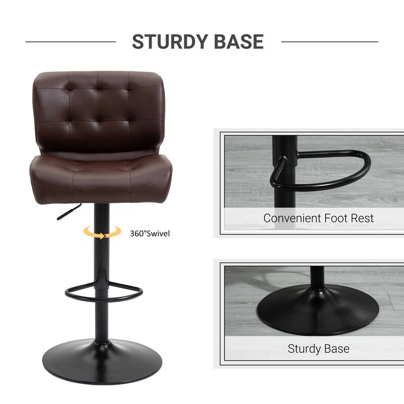HOMCOM Set of 2 Bar Height Chairs with Adjustable Seat Height, Thick Padded Cushion and Metal Footrest for Home Bar