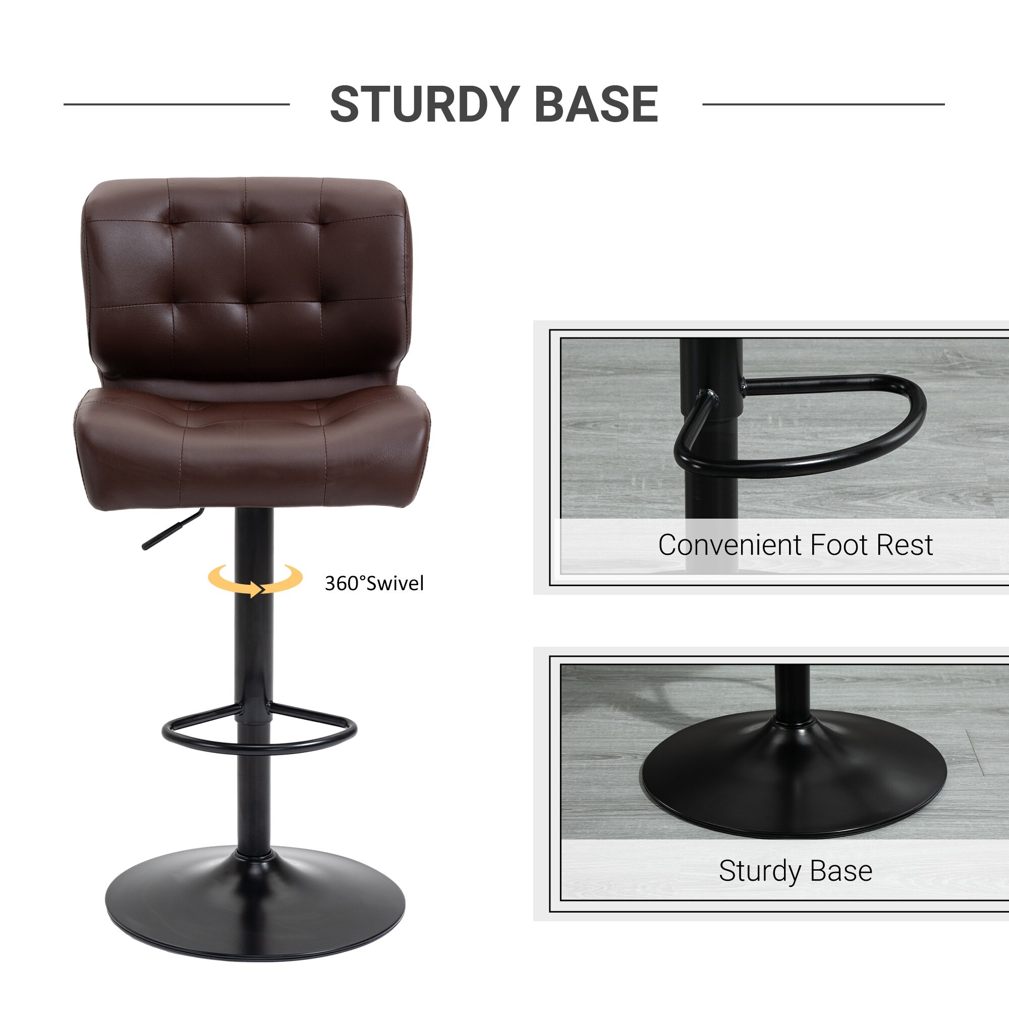 HOMCOM Set of 2 Bar Height Chairs with Adjustable Seat Height