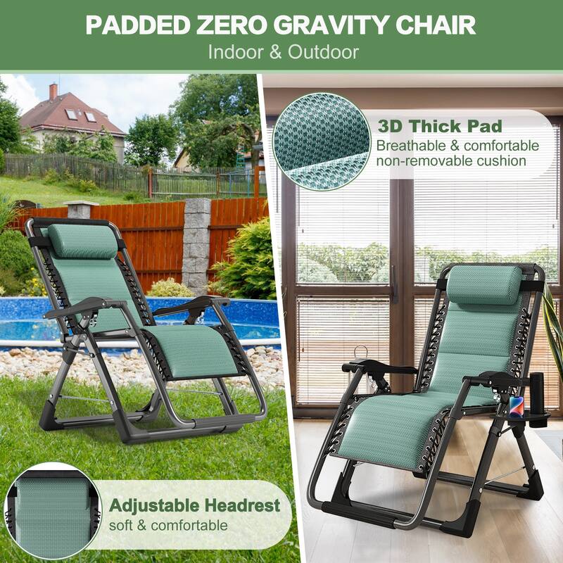 DoCred Zero Gravity Chair Lawn Lounger Chair with Pillow 2pcs