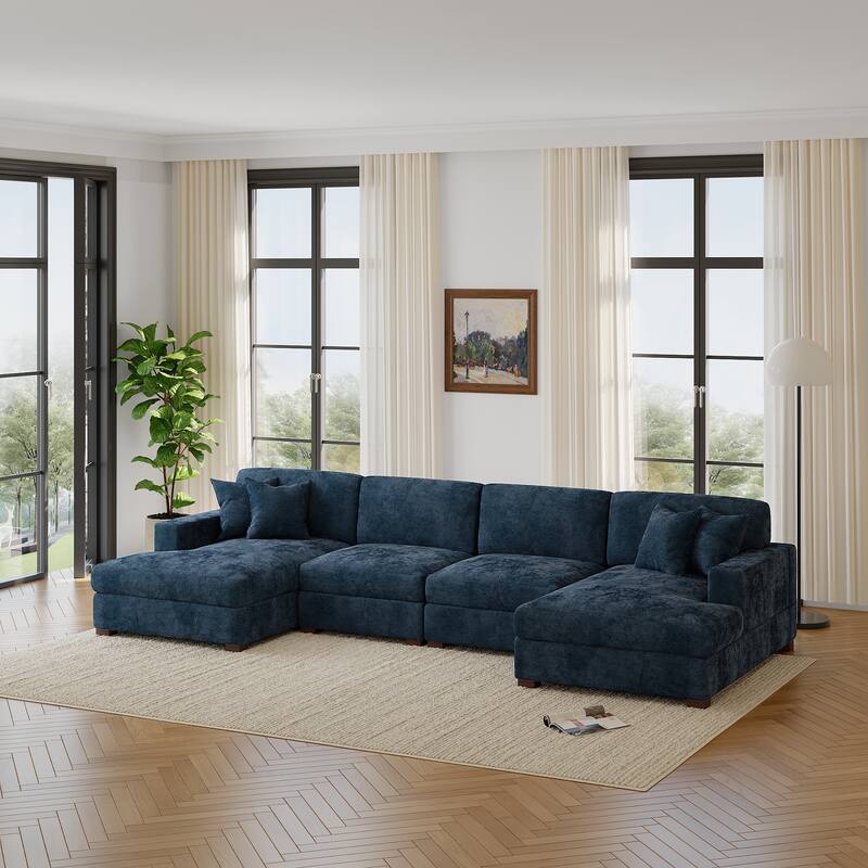 Modern Upholstered Chenille Modular Sectional Sofa with 2 Chaise