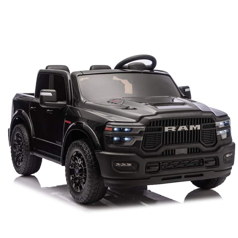 24V Licensed Dodge RAM 2500 2-Seater Kids Electric Truck for Ages 3-6, Remote Control & Bluetooth - Black