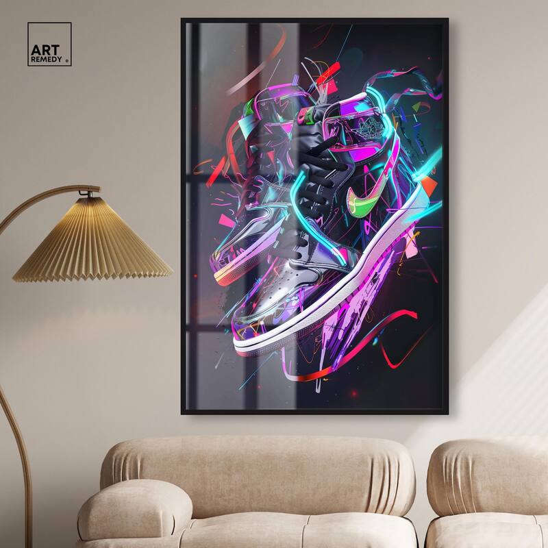 Neon Ribbons Sneakers Shadowbox by Art Remedy