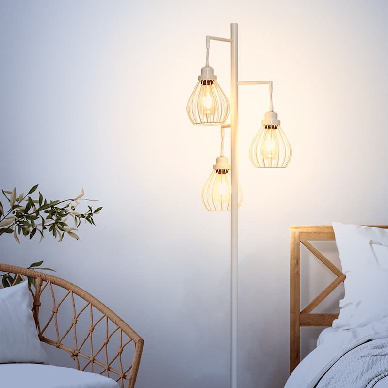 Brightech Teardrop 68 in. Industrial 3-Light LED Super Bright Floor Lamp with 3 Black Metal Teardrop Shades