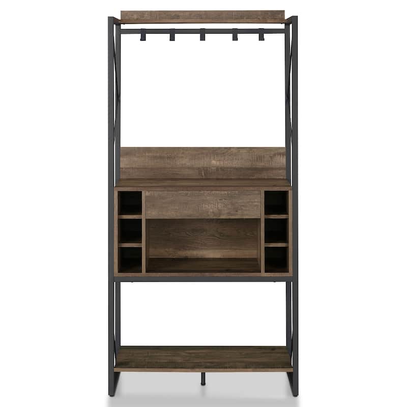 DH BASIC Industrial Reclaimed Oak 67-inch Metal 6-Wine Slots Baker's Rack by Denhour
