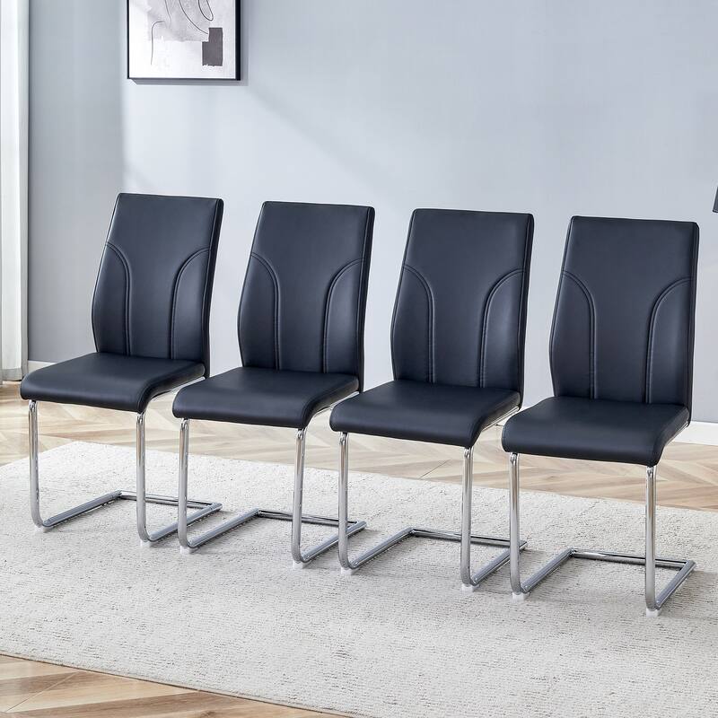 4 Dining Chair Set, PU Material High Back Seat and Sturdy Leg Chair, Suitable for Dining Room, Kitchen, Living Room