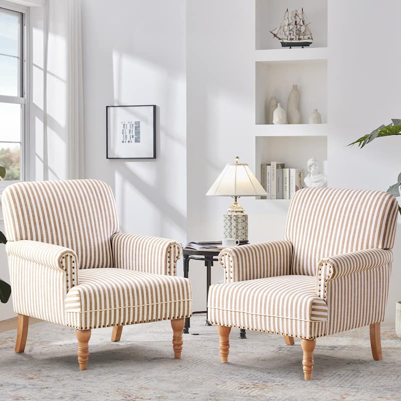 Rolled Armchair Accent Chair Set of 2 Blue/ Grey/ Brown - Brown