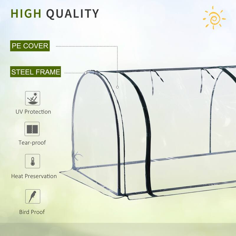 Outsunny 11.5' L x 3.25' W x 2.5' H PVC Metal Tunnel Greenhouse Kit with Strong Durable Materials for Year-Round Gardening