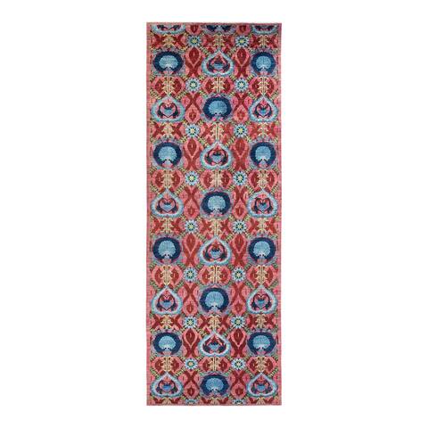 Suzani, One-of-a-Kind Hand-Knotted Runner - Pink, 6' 0" x 18' 1" - 6' 0" x 18' 1"