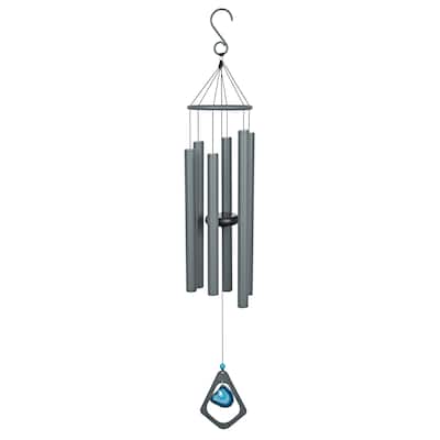 39" Gray Metal Windchime with Blue Gemstone