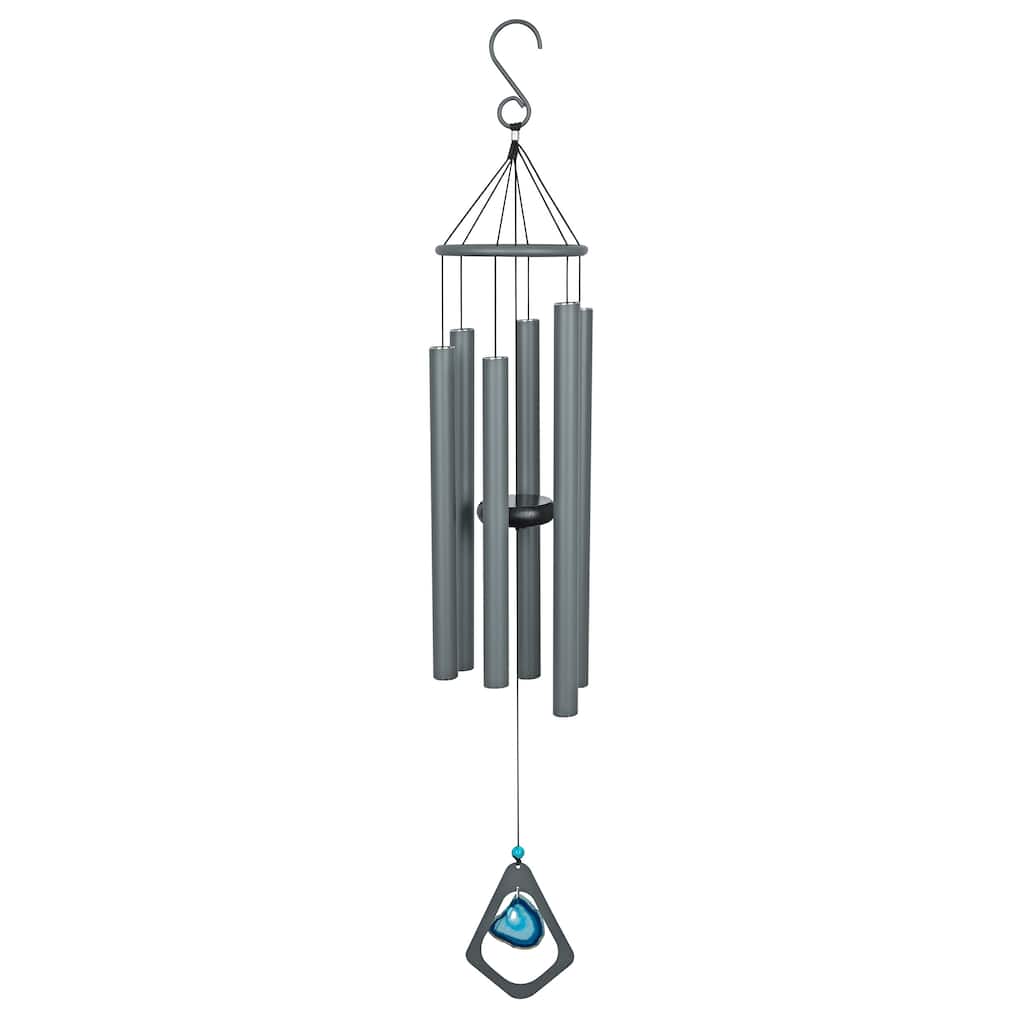 39" Gray Metal Windchime with Blue Gemstone