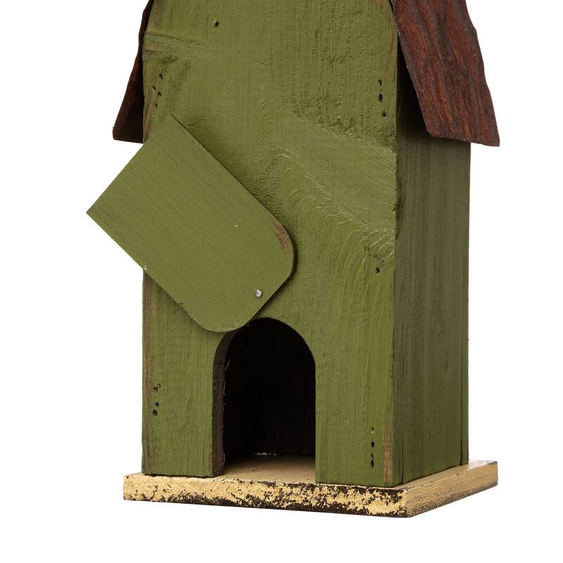 Glitzhome 13.25"H Distressed Green Solid Wood Hanging Birdhouse