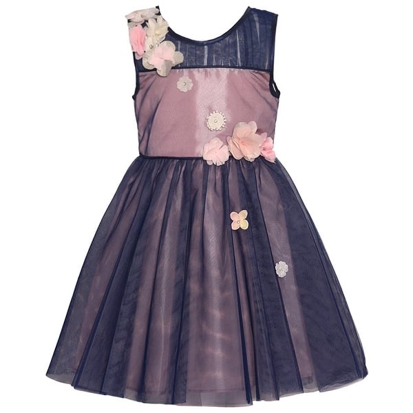 Shop Tween Diva Little Girls Navy Pink Flower Accents Overlaid