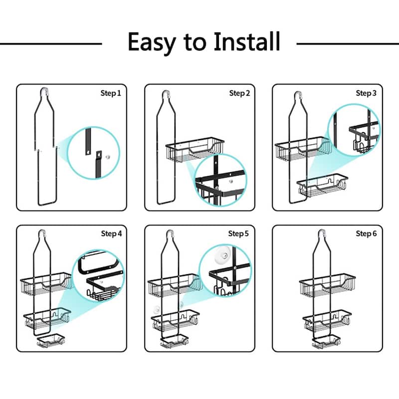 Hanging Shower Caddy Over Showerhead with Hooks Bathroom Shower Organizer Storage Rack