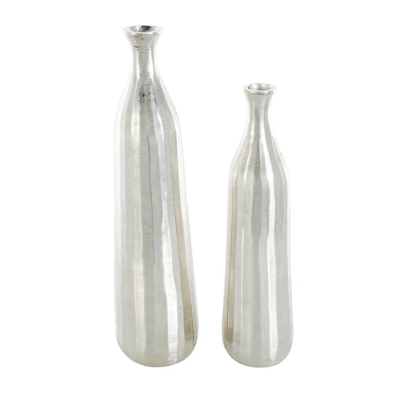 Silver or Gold Aluminum Vase with Wavy Accents and Textured Ridges (Set of 2)