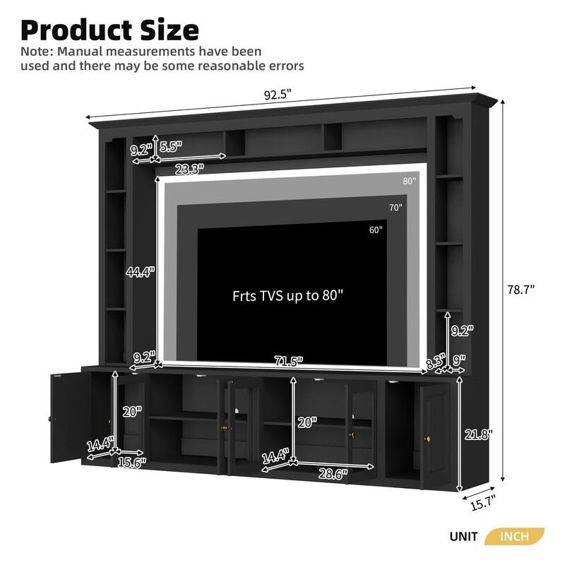92" Modern 4-Piece Entertainment Center Wall Unit Media Console with Bookshelves for TVs Up to 80"