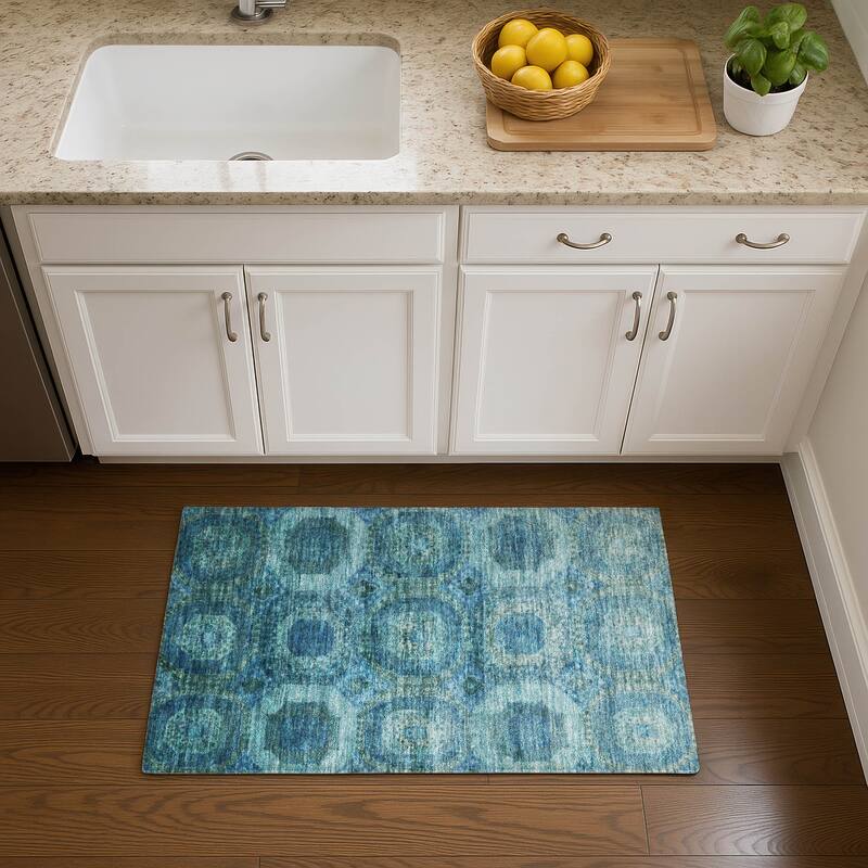 Premium Washable Super Soft Vintage Traditional Mayfield Rug - Blue - 1'8" x 2'6"