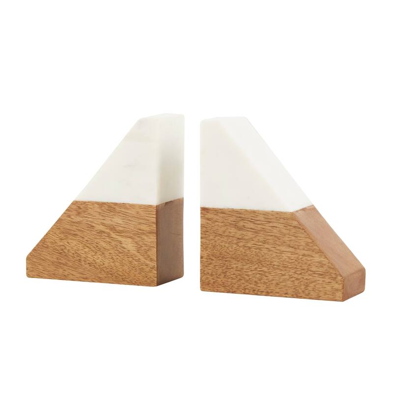 Brown Marble Triangle 3 lbs Geometric Decorative Bookends with White Marble Tops (Set of 2)