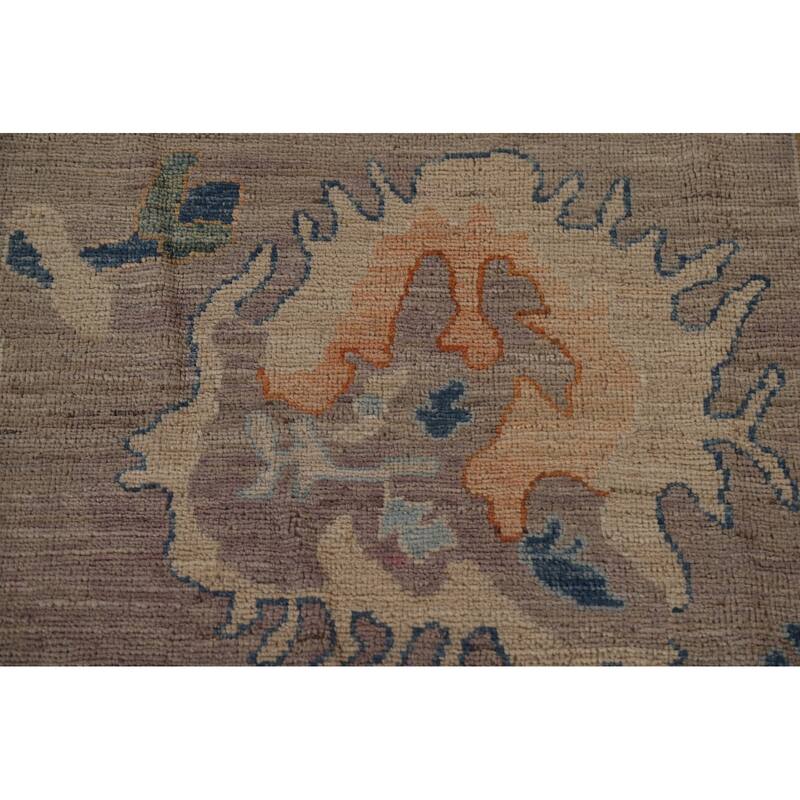 Floral Oushak Turkish Area Rug Handmade Grey Wool Carpet - 9'4"x 12'2"