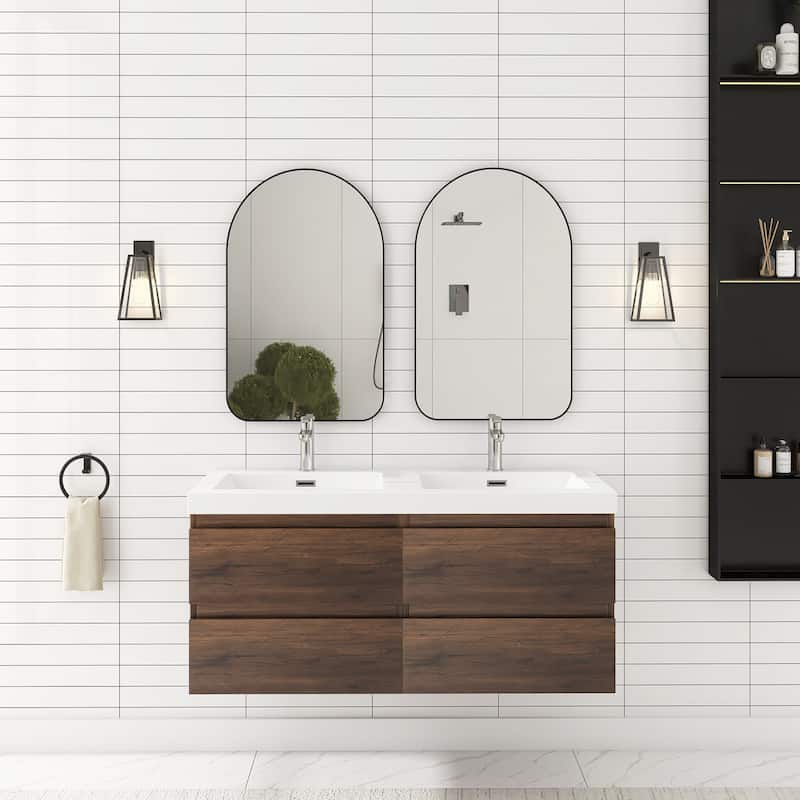 Angela 47 in.W x 19.5 in.D x 20.5 in.H Wall-Mounted Bath Vanity with White Cultured Marble Top - Rose Wood