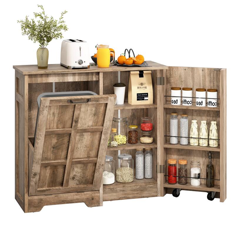 Moasis Kitchen Tilt Out Trash Cabinet Fits 13 Gallon Cabinet Trash Can with Outlet and Adjustable Shelves