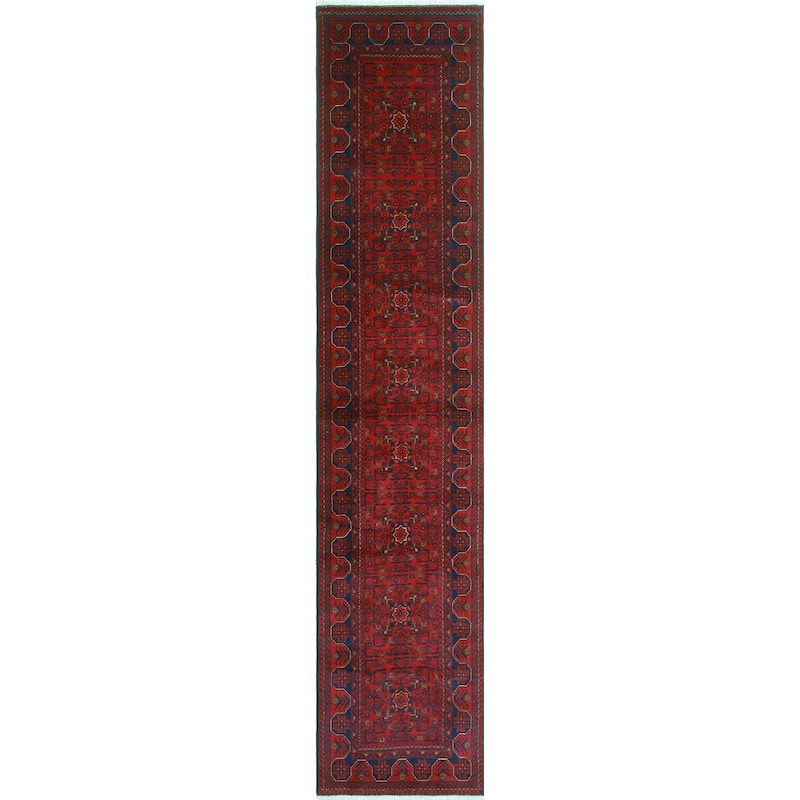 Khamyab Nigaar Red/Navy Runner - 2'7" x 12'9"