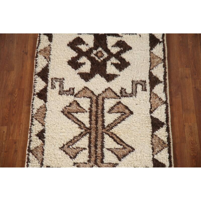 Natural Dye Handmade Kurdish Turkish Runner Rug Tribal Wool Carpet - 3'1"x 11'1"