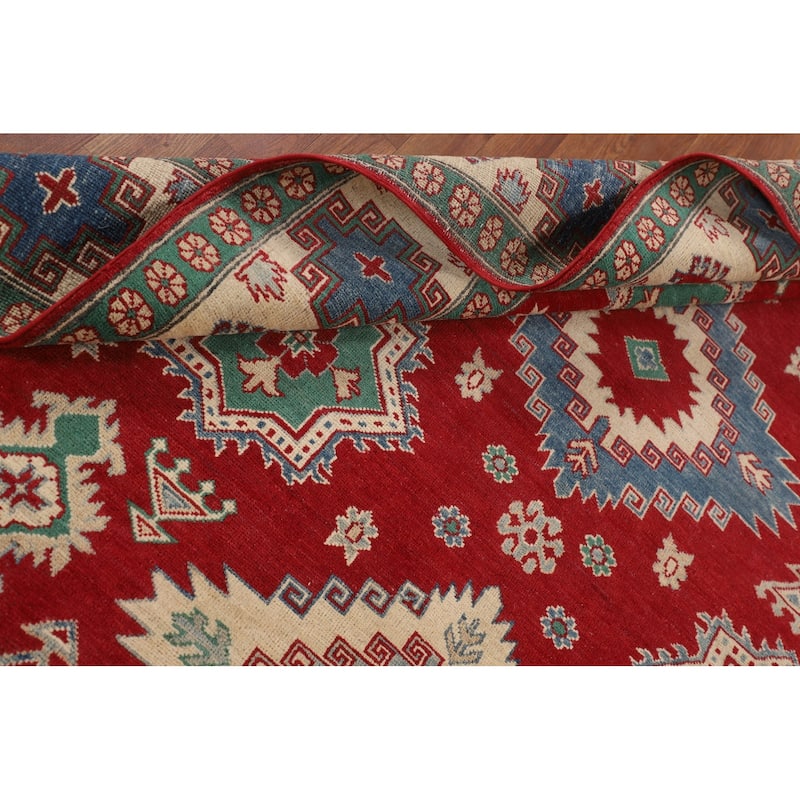 Geometric Red Kazak Oriental Area Rug Handmade Living Room Wool Carpet - 6'8" x 9'11"
