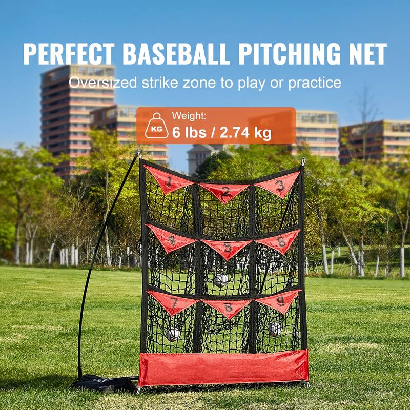 9 Hole Baseball Net with Carry Bag, Strike Zone, Ground Stakes, for Youth Adults