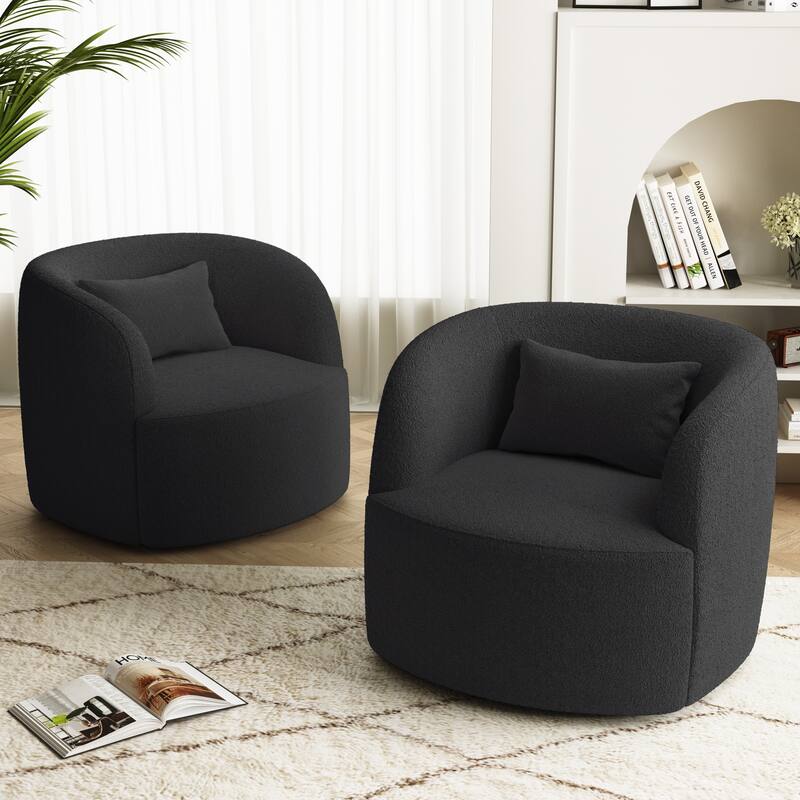 Set of 2 Single Accent Chair Teddy Swivel Barrel Chairs