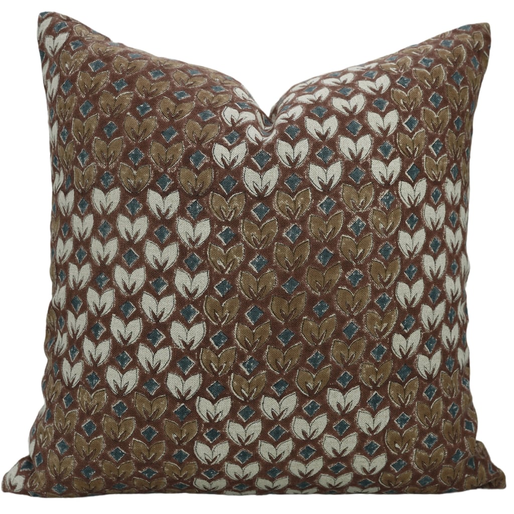 Linen Farmhouse Block print pillow Cover - Titli