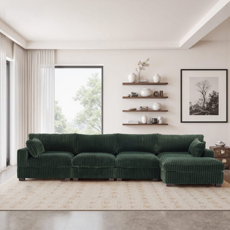 Oversized Plush Modular Sectional Sofa Couch with Ottoman - 5-piece/Green