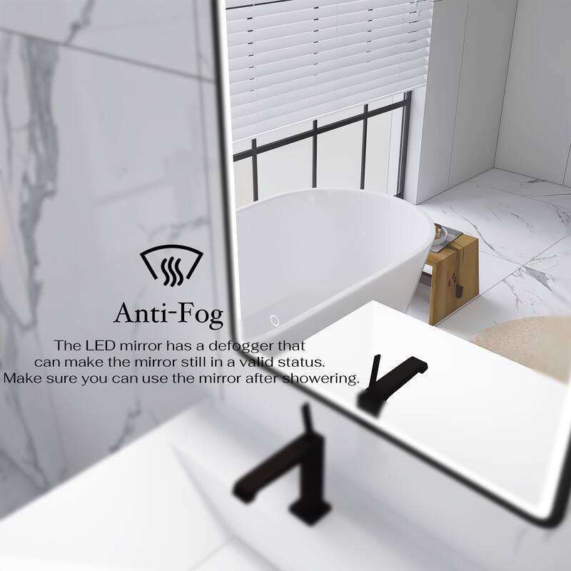 32 x 24 in. Rectangular Mirror Wall-Mount Anti-Fog LED Light Bathroom Vanity Mirror - Black