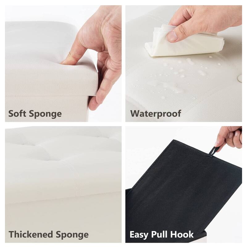 Folding Storage Ottoman Bench, Faux Leather Footrest Couch for Living Room, 30 inch Storage Bench with Padded Seat