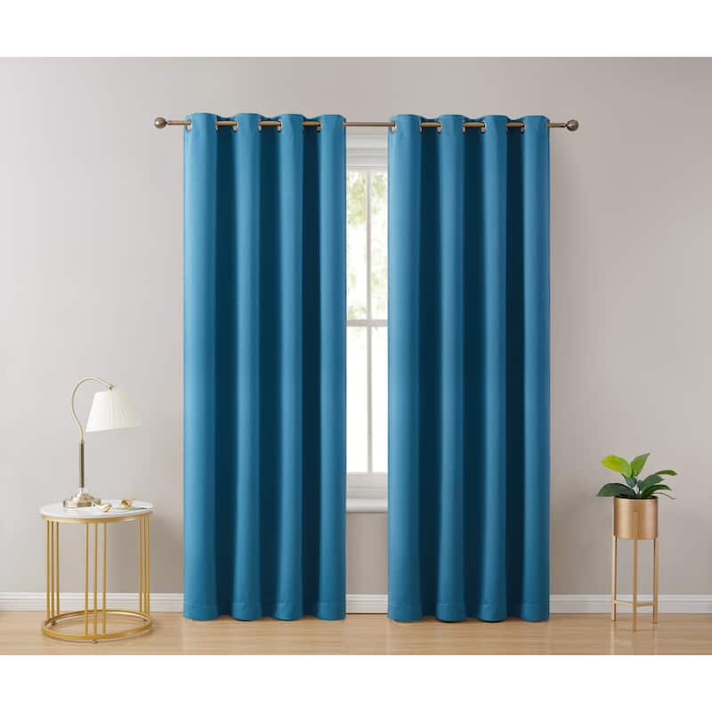 HLC.me Laurance 100% Blackout Curtains - Thermal Insulation Energy Efficient Grommet Window Curtains, Set of 2 - 52 W x 63 L per panel - Set of 2 - Sapphire Teal Blue