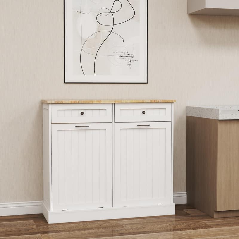 Two Drawers and Two-Compartment Tilt-Out Trash Cabinet Kitchen Trash Cabinet