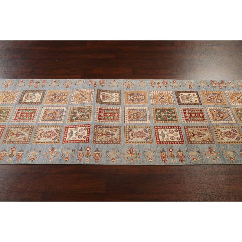 Traditional Garden Design Kazak Oriental Wool Runner Rug Hand-knotted - 2'9" x 10'5"