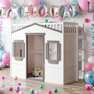 Twin Size House Loft Bed With Ladder and Solid Construction for Home
