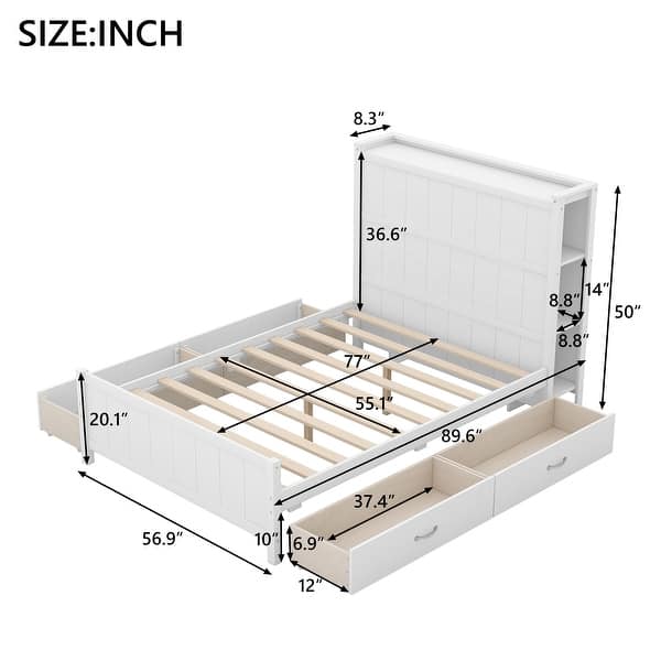 dimension image slide 0 of 2, Full Size Platform Bed with Drawers and Storage Shelves