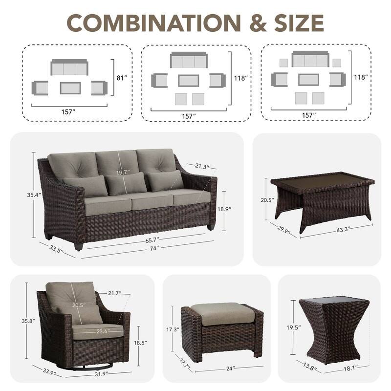 Spruce & Spring Murphy 8-Piece Outdoor Wicker Patio Furniture Conversation Sofa Sets