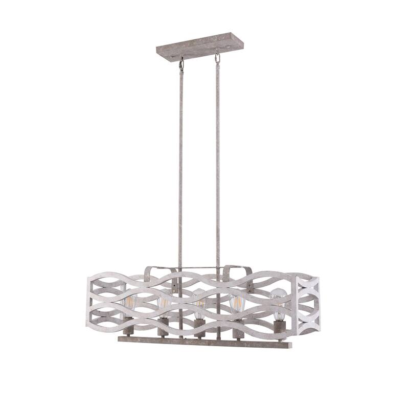 Oaks Aura Farmhouse 5-Light Linear Shabby Chic Wood Chandelier Rustic Wood Pendant Island Ceiling Light