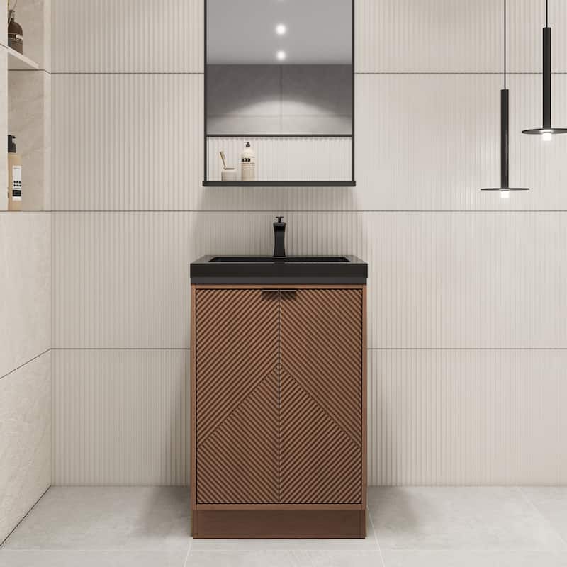 Milano 24" Freestanding Bathroom Vanity with Black Acrylic Sink - 23.62" x 19.49" x 35.46'' - Brown